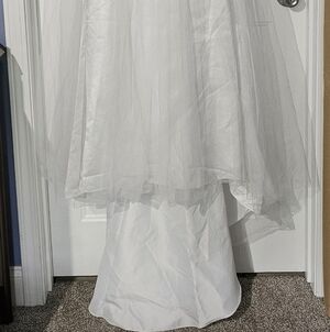 David's Bridal White Tulle Strapless Beaded Gown